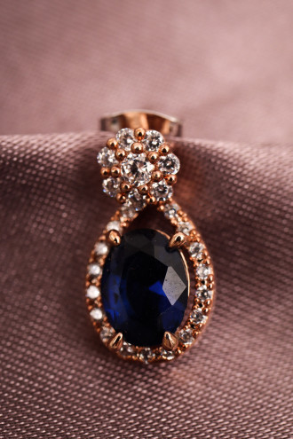 Lacivert Taşlı Küçük Boy Rose Abiye Küpe