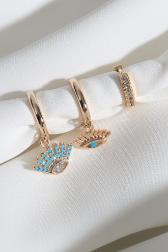 3'Lü Mercan Taşlı Föz Figür Gold Renk Küpe 3'Lü Mercan Taşlı Föz Figür Gold Renk Küpe