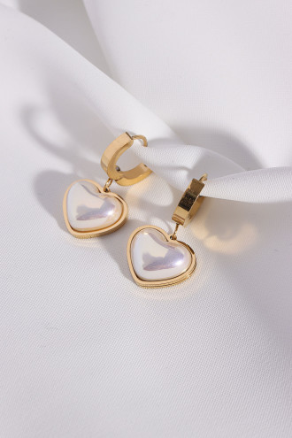 Çelik Sedef Taşlı Gold Renk Kalp Küpe