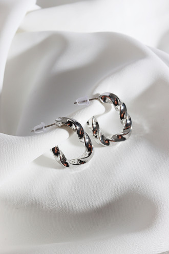 Dikdörtgen Burgulu Vintage Gümüş Renk Halka Küpe