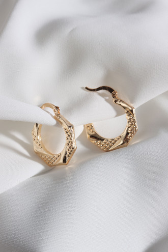 Dokulu Altıgen Gold Renk Halka Küpe