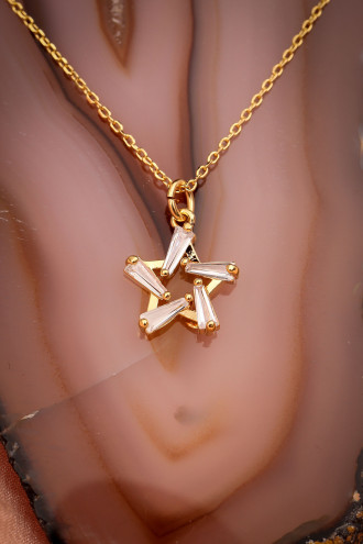 Baget Taşlı Yıldız Figür Gold Renk Kolye