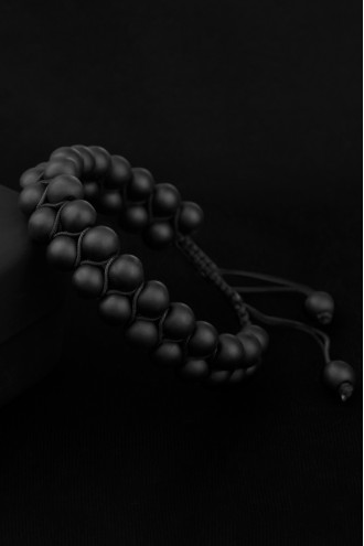 Mat Siyah Boncuklu Asansörlü Erkek Bileklik