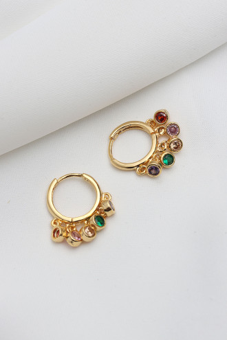 Renkli Taşlı Gold Renk Shakira Küpe