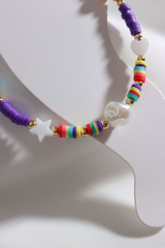 Mor Fimo Boncuklu İnci Uçlu Halhal