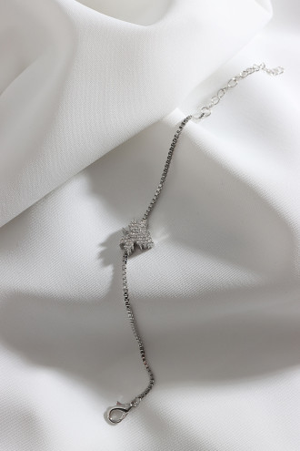 Beyaz Zircon Taşlı Gümüş Renk Yaprak Bileklik