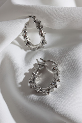 Oval Vintage Gümüş Renk Halka Küpe