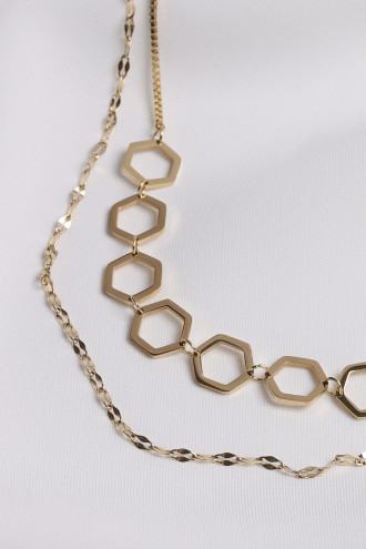 2Li Çift Zincirli Çelik Gold Renk Kolye