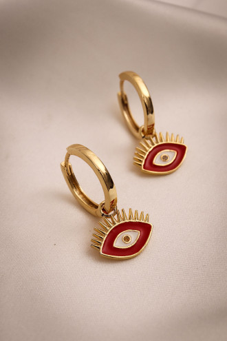 Kırmızı Mineli Göz Halka Küpe