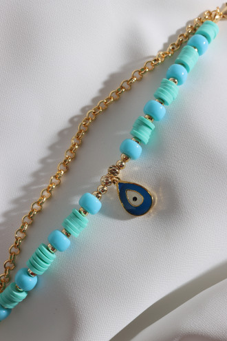 2'Li Yeşil Fimo Boncuklu Damla Sallantılı Lacivert Mineli Bileklik