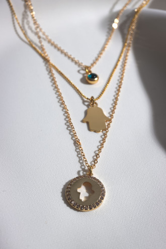 3'Lü Fatma Ana Eli Gold Renk Kolye