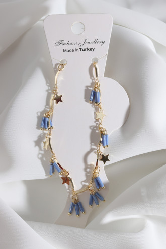 Mor Boncuk Sallantılı Gold Renk Zincirli Yıldız Detay Halhal