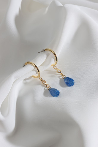 Lacivert Rengi Doğal Taşlı Halka Küpe