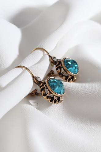 Mavi Tek Taşlı Otantik Küpe