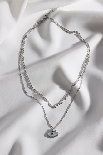 Ikili Göz Figür Çelik Gümüş Renk Kolye