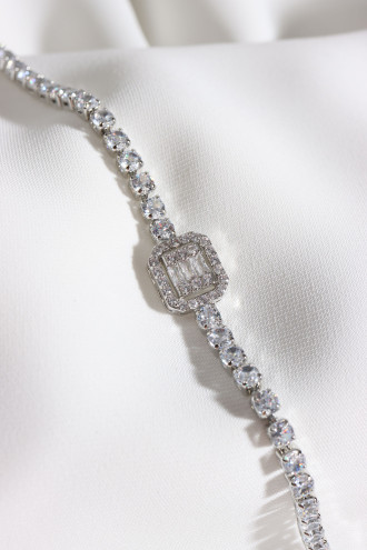 Baget Taşlı Gümüş Renk Abiye Bileklik