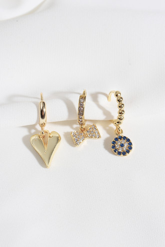 3'Lü Kalpli Zircon Gold Renk Küpe 3'Lü Kalpli Zircon Gold Renk Küpe