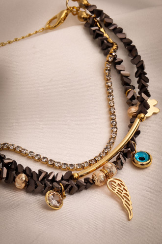 Antrasit Kristalli 3'Lü Bileklik