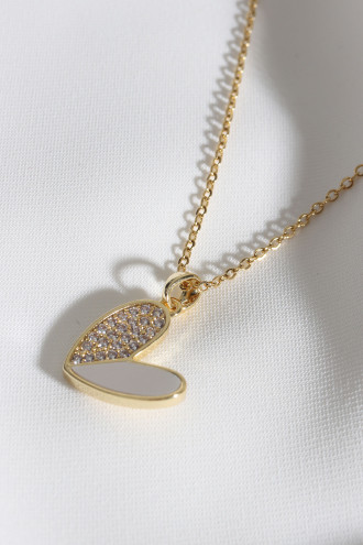 Yarı Taşlı Kalp Figürlü Gold Renk Çelik Kolye Yarı Taşlı Kalp Figürlü Gold Renk Çelik Kolye