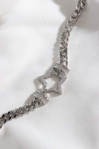 Yıldız Figür Çok Taşlı Gümüş Renk Çelik Zincir Bileklik