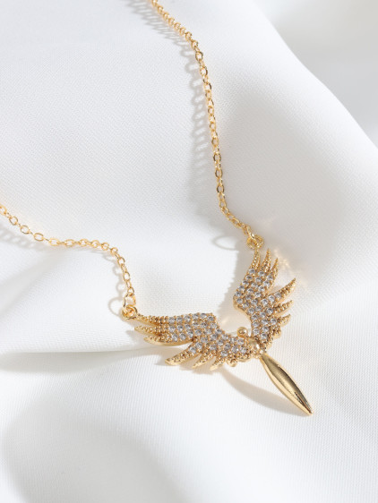 Zircon Taşlı Mikail Meleği Gold Renk Kolye