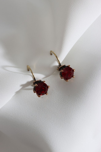 Kırmızı Taşlı Tek Taş Otantik Küpe