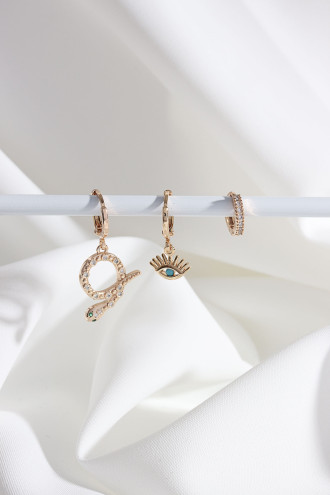 Vip Collectıon 3'Lü Yılan Gold Renk Halka Küpe