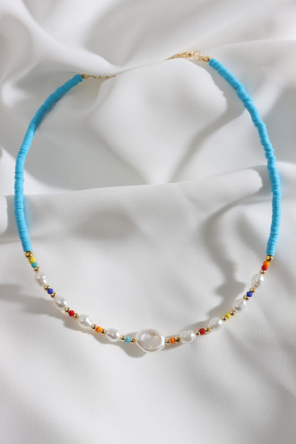 Mavi Fimo İnci Detay Boncuk Kolye