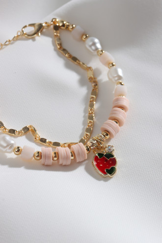 2'Li Pembe Boncuklu Çilek Figür Bileklik