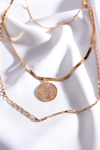 Plaka Uçlu 3'Lü Gold Renk Zincir Kolye