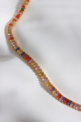 Renkli Baget Taşlı Gold Renk Vip Su Yolu Kolye