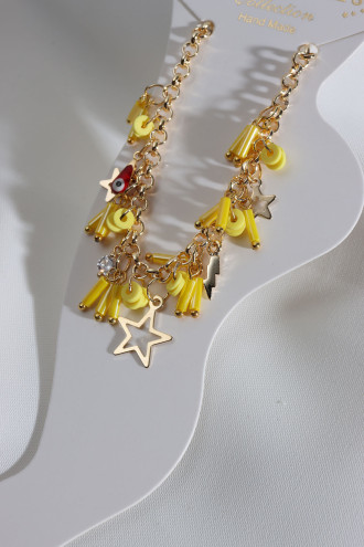 Sarı Boncuk Sallantılı Gold Renk Halhal