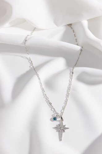 Kutup Yıldızı Gümüş Renk Uzun Kolye
