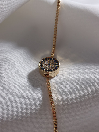 Zircon Taşlı Gold Renk Nazar Bileklik