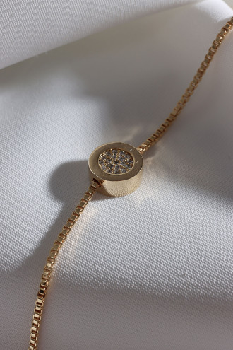 Beyaz Zircon Taşlı Yuvarlak Şeritli Gold Renk Bileklik