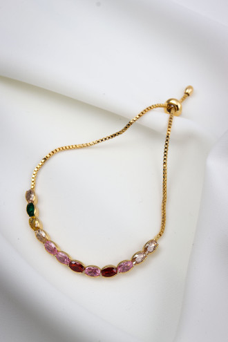 Renkli Taşlı Gold Renk Asansörlü Bileklik