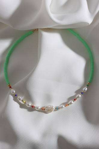 Fıstık Yeşili Fimo İnci Detay Boncuk Kolye