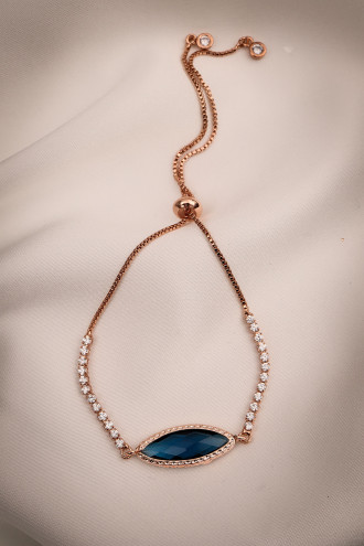 Oval Mavi Taşlı Asansörlü Rose Bileklik Oval Mavi Taşlı Asansörlü Rose Bileklik