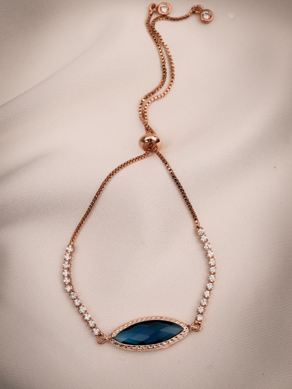 Oval Mavi Taşlı Asansörlü Rose Bileklik Oval Mavi Taşlı Asansörlü Rose Bileklik