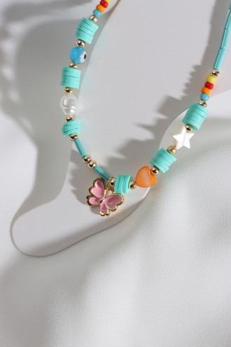 Kelebek Uçlu Yeşil Boncuklu Fimo Detay Halhal