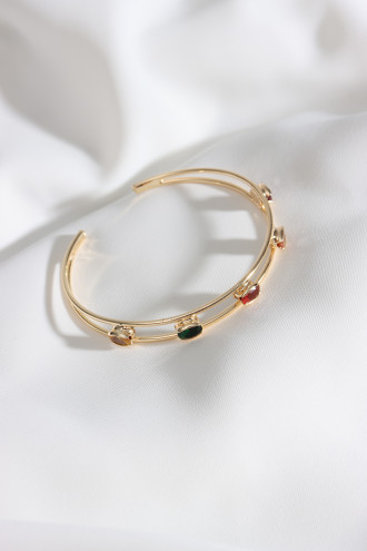 Renkli Zircon Taşlı Gold Renk Bileklik