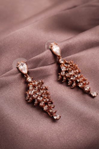 Rose Zircon Taşlı Süzme Sallantılı Abiye Küpe