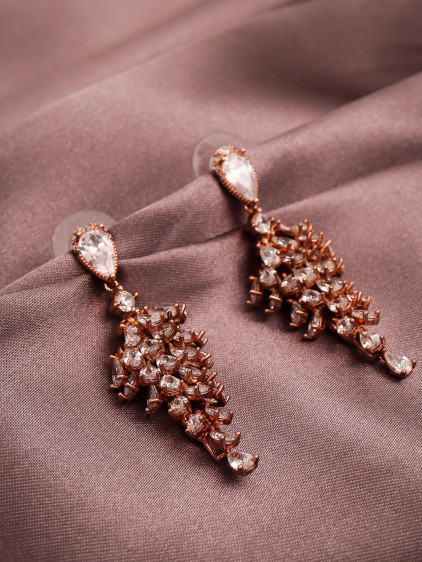 Rose Zircon Taşlı Süzme Sallantılı Abiye Küpe