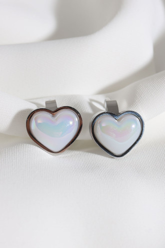 Sedef Kalp Taşlı Gümüş Renk Çelik Halka Küpe Sedef Kalp Taşlı Gümüş Renk Çelik Halka Küpe