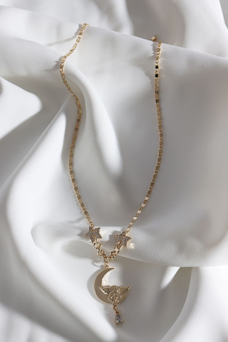 Melek Uçlu Taş Sallantılı Gold Renk Yıldız Detay Kolye