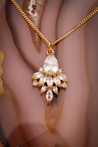 Gold Renk Zircon Taşlı Abiye Kolye