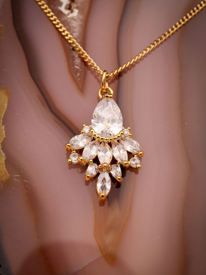Gold Renk Zircon Taşlı Abiye Kolye
