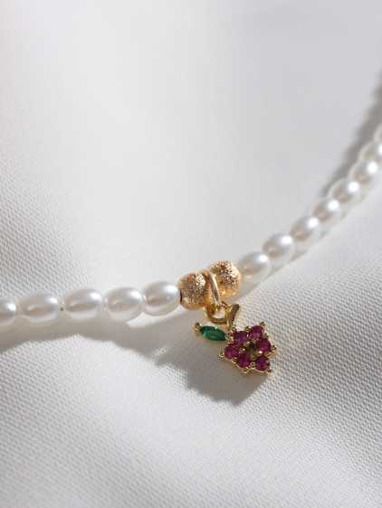 İnci Pembe Zircon Taşlı Üzüm Kolye