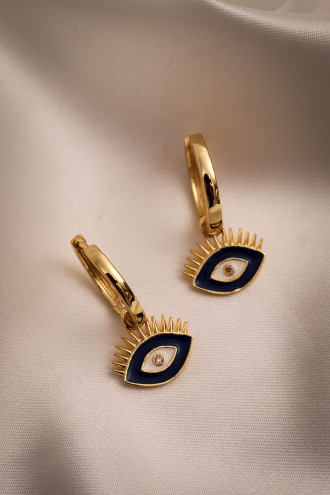 Lacivert Mineli Göz Halka Küpe