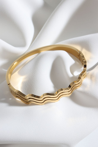 3 Şeritli Gold Renk Dalgalı Çelik Kelepçe Bileklik
